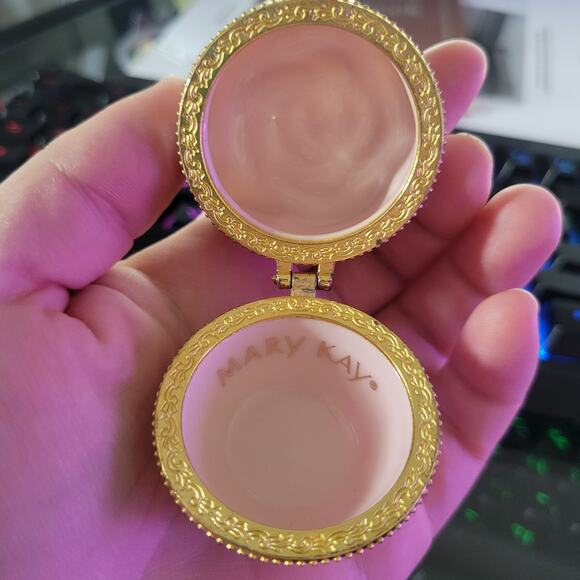 Mary Kay Rose Trinket Box Ceramic Pearl Luster Hinged Gold Trim Collectible - Picture 9 of 11